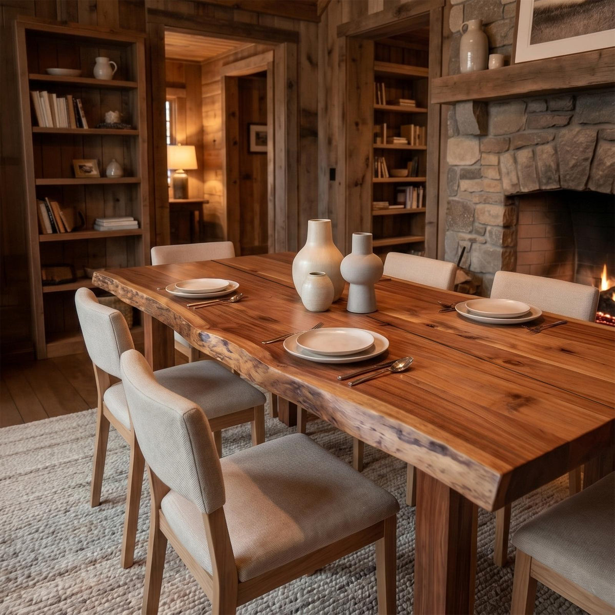 Mid-Century Dining Table with Double Pedestal Base, Oval Solid Wood Kitchen & Dining Room Table