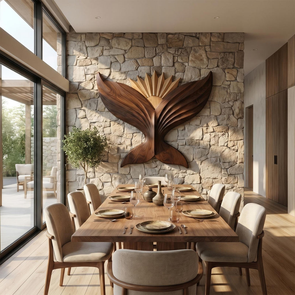 Sculptural Eagle Wooden Wall Art, Hand-Carved Flying Bald Eagle Wildlife Decor for Living Room, Entryway