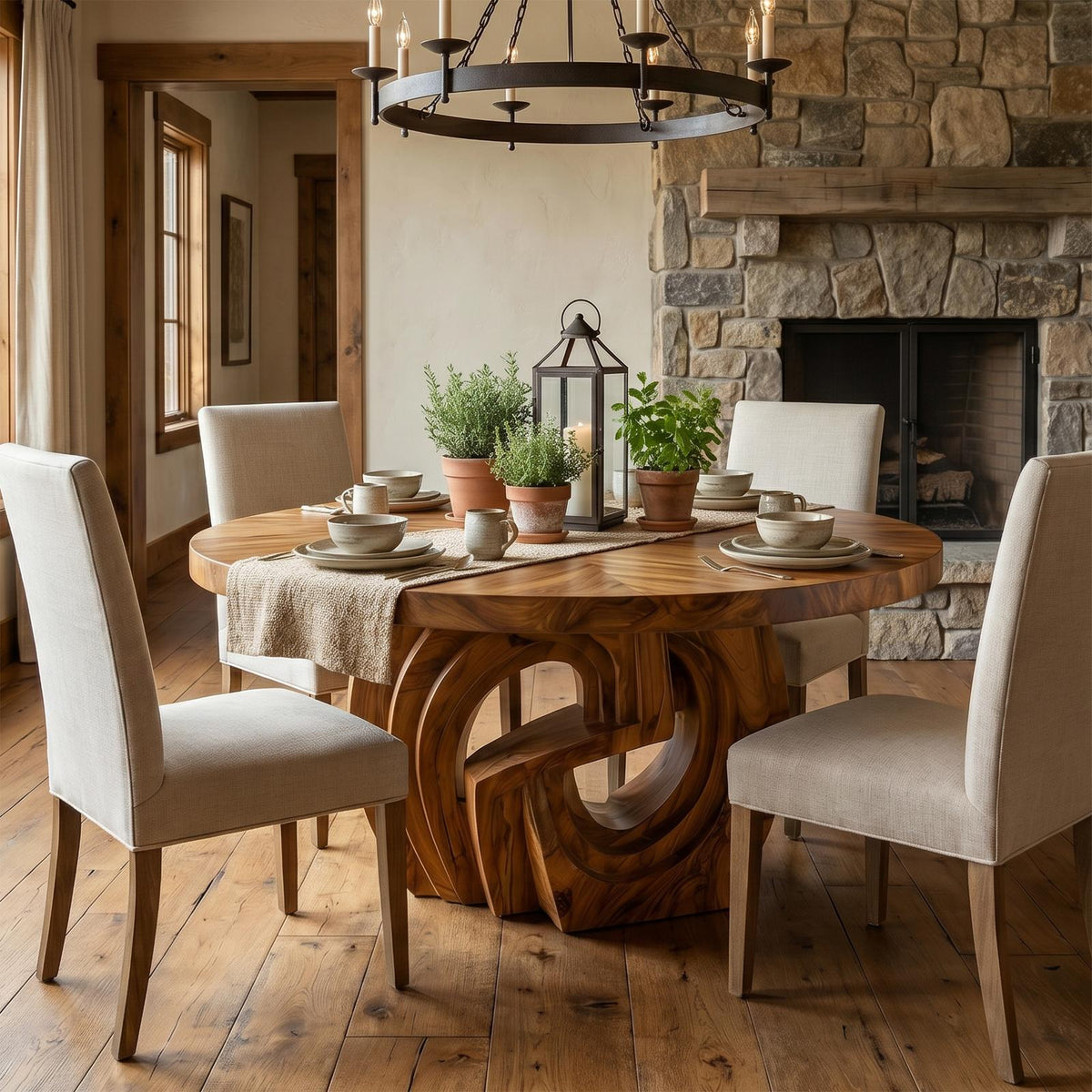 Organic Foyer Table, Solid Wood Pedestal Entryway & Hallway Console Accent Table