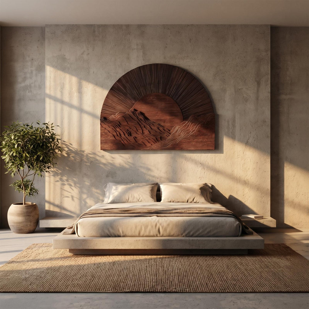 Half Moon Wall Art, Sunburst Carved Wood Panel Decor for Modern Living Room, Hallway and Entryway