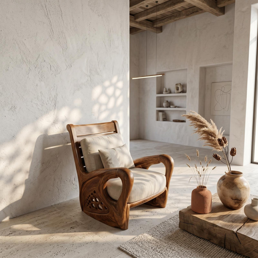 Nature Inspired Wooden Accent Armchair, Sculptural Lounge Chair for Living Room Relax