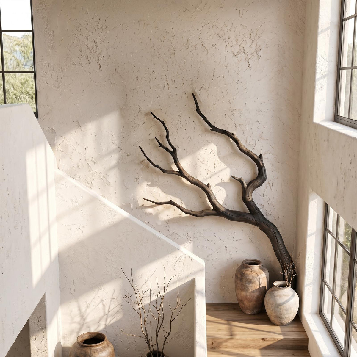 Spry Interior Minimalist Wooden Wall Decor, Organic Tree Branch Form Hanging Art for Living Room, SINLSAWD130