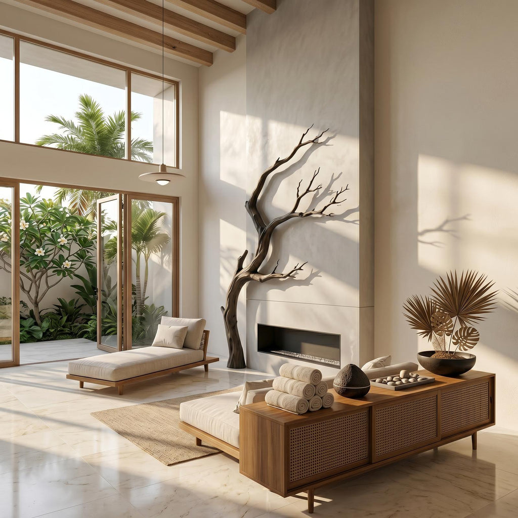 Organic Wood Wall Decor, Sculptural Tree Branch Form Hanging Nature Art for Living Room