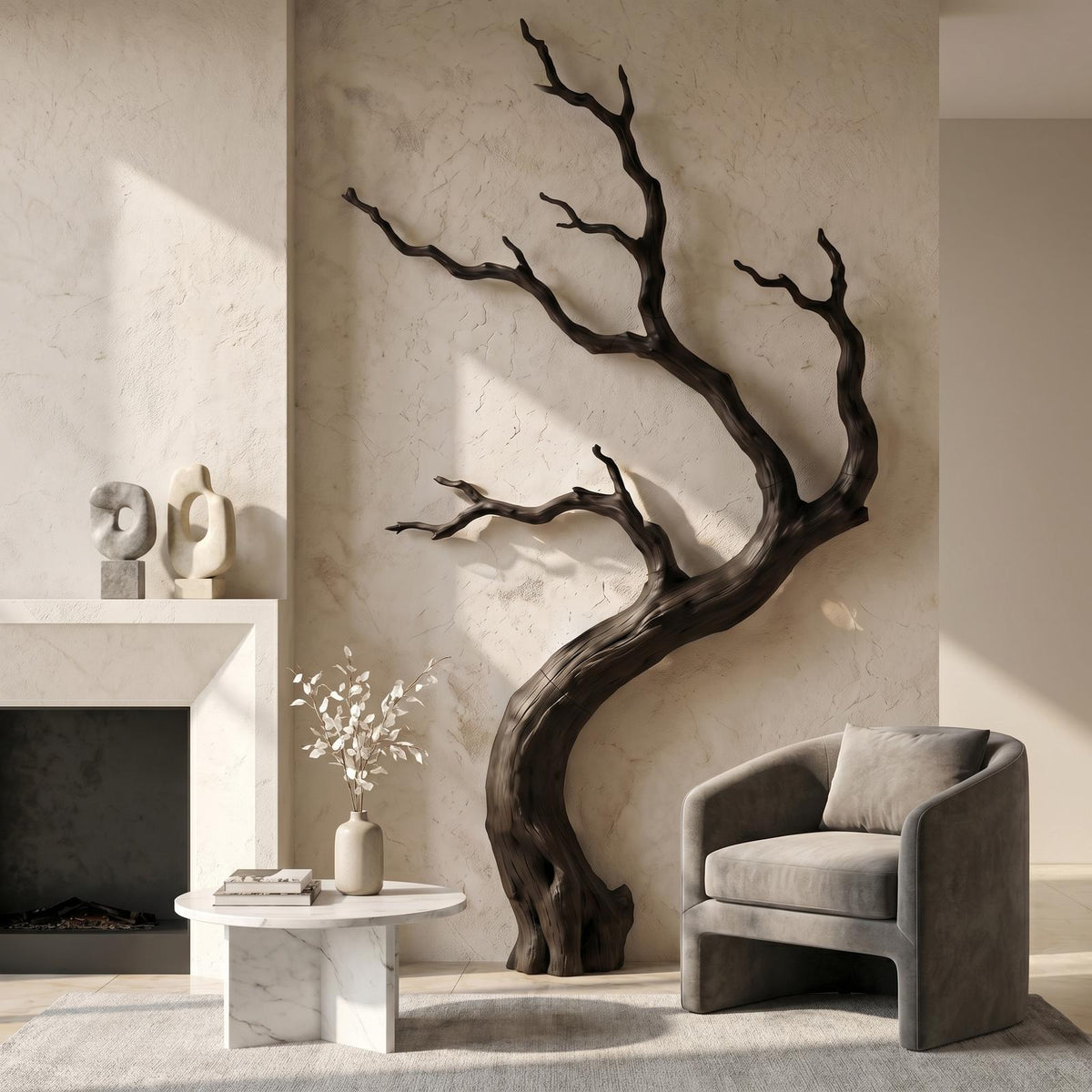 Rustic Wooden Wall Decor with Tree Branch Design, Handcrafted Driftwood Art Sculpture for Living Room