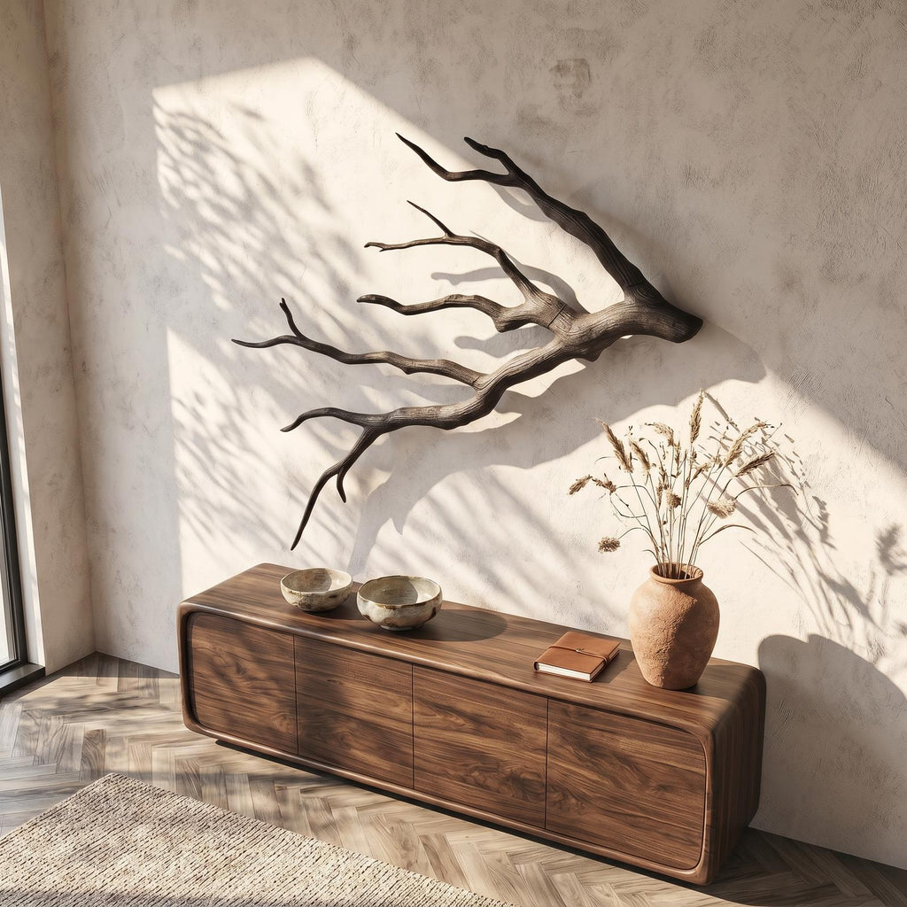 Sculptural Tree Branch Wood Wall Art, Handcrafted Rustic Driftwood Wall Hanging Decor for Home, Model