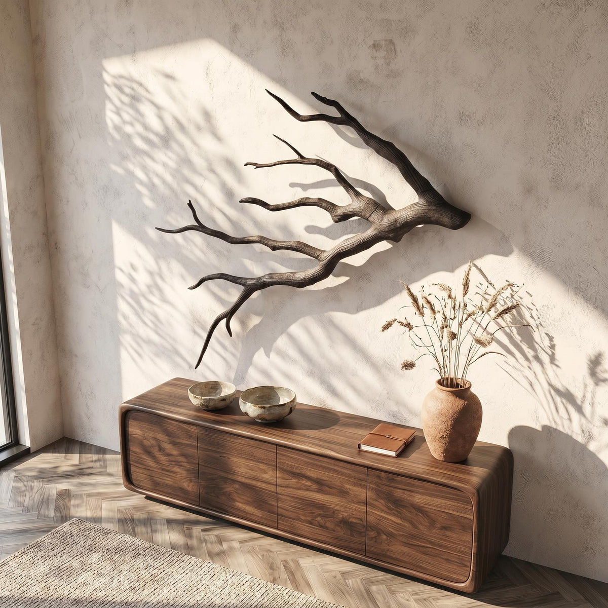Sculptural Tree Branch Wood Wall Art, Handcrafted Rustic Driftwood Wall Hanging Decor for Home, Model