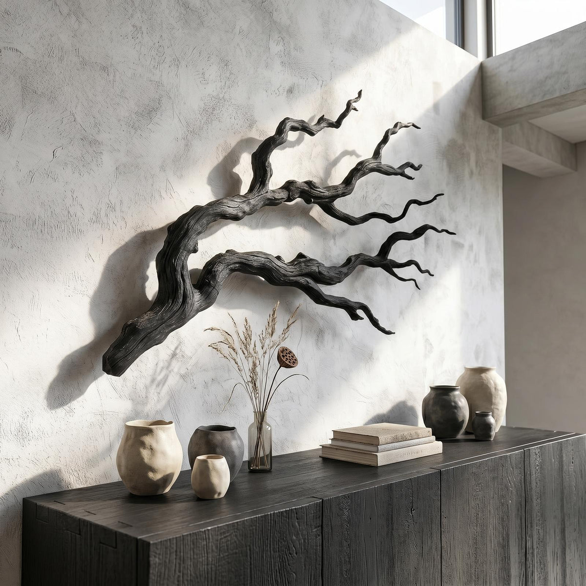 Nature Inspired Branch Wall Art, Handcrafted Organic Wood Tree Limb Sculptural Wall Decor for Living Room, Model