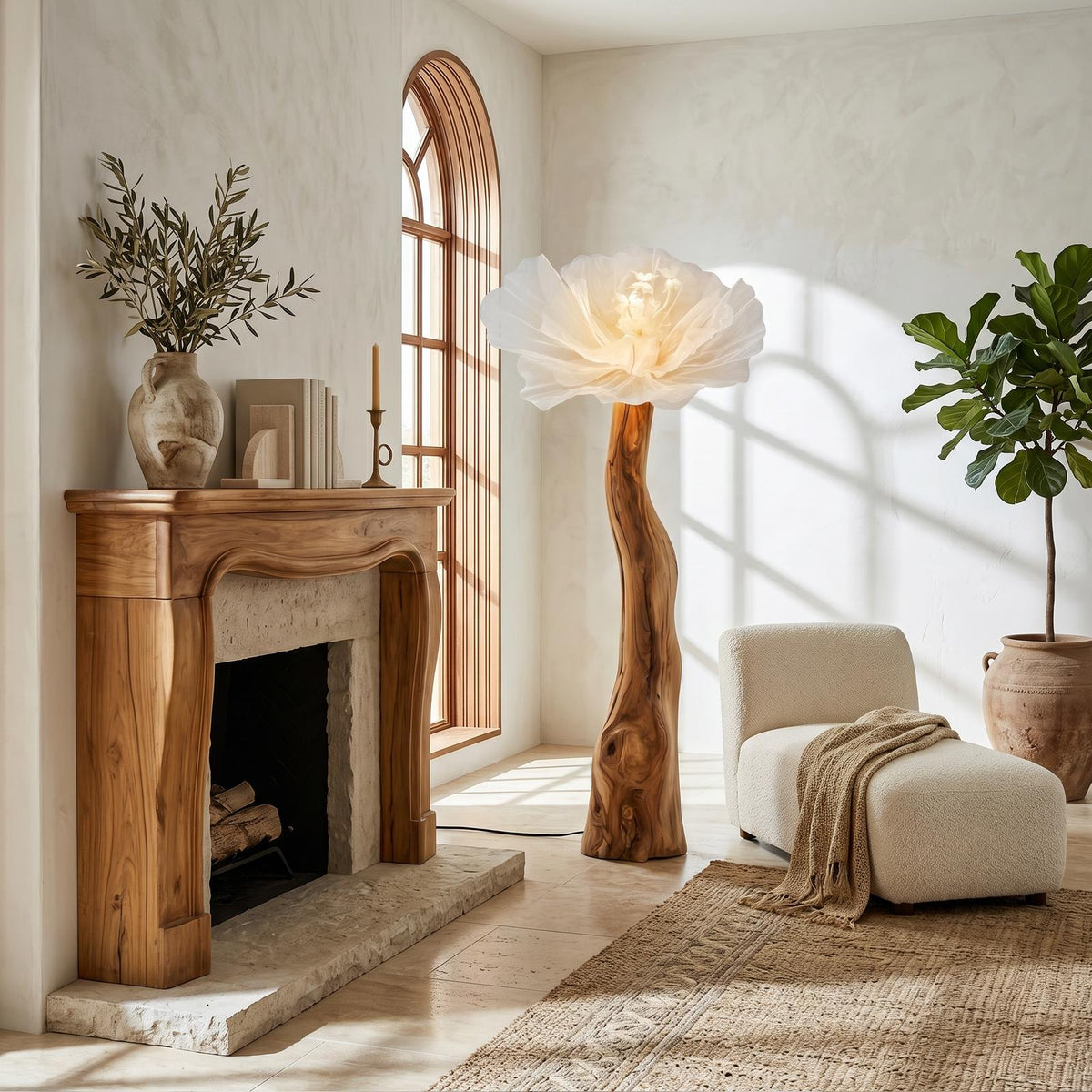 Sculptural Standing Lamp Organic Blossom Form For Living Room