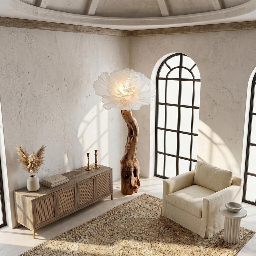 Organic Modern Floor Lamp Handcrafted Flower Sculpture For Living Room