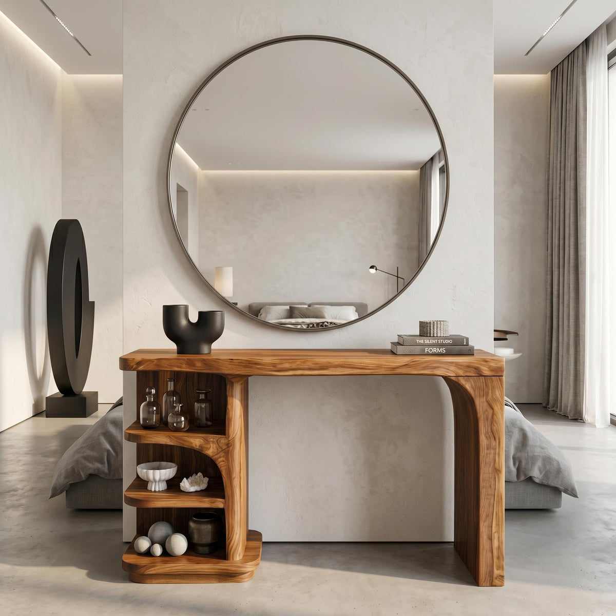 Contemporary Dressing Table With Waterfall Wood Structure For Bedroom SINLSABDT092