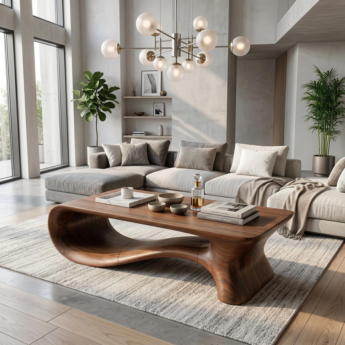 Modern Coffee Table With Flowing Organic Silhouette For Living Room