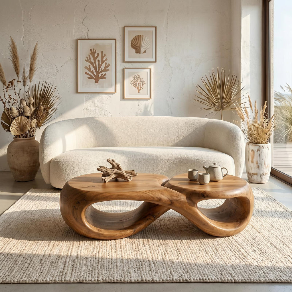 Handcrafted Coffee Table With Sculptural Curved Design For Living Room
