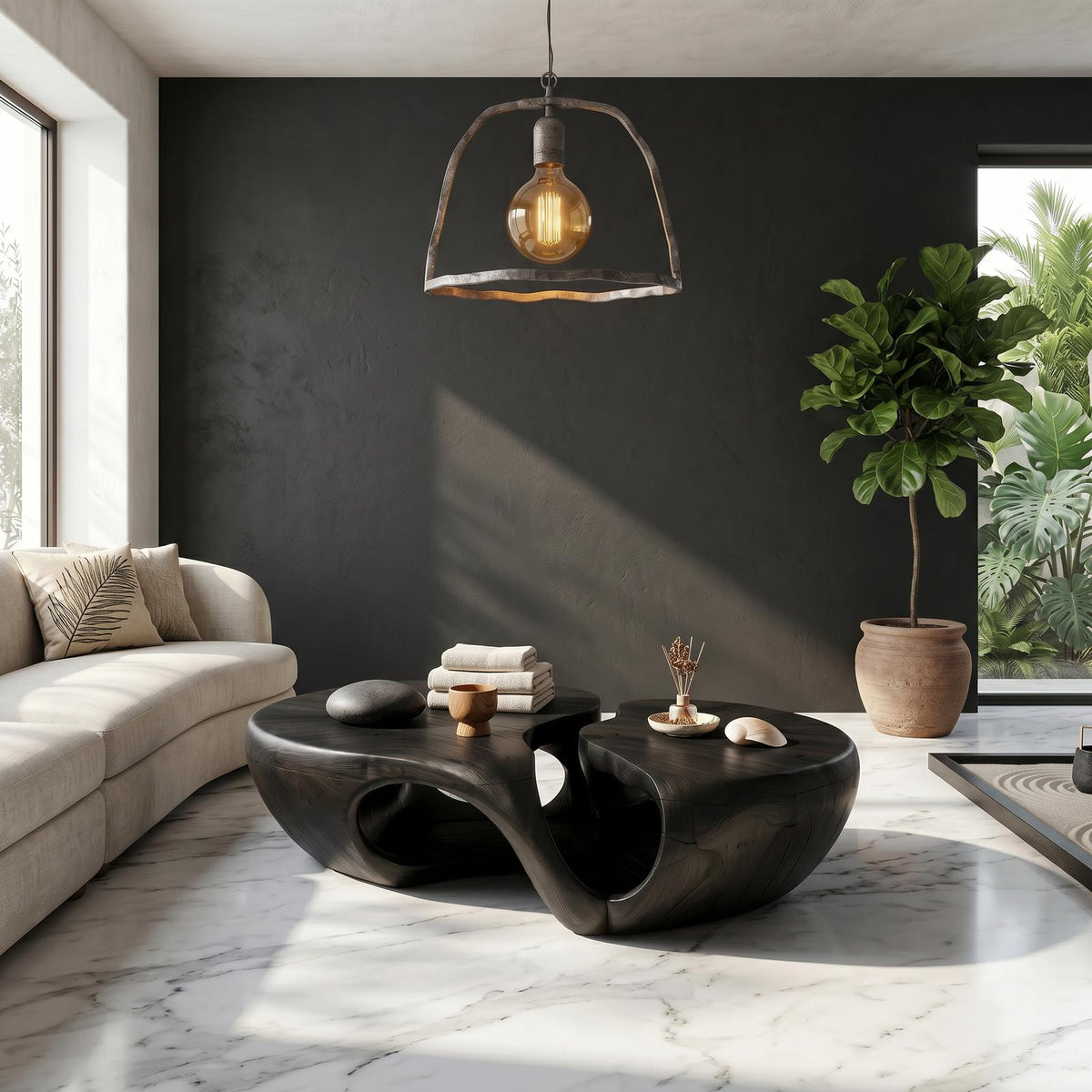 Nature Inspired Coffee Table With Artistic Open Base Design For Living Room