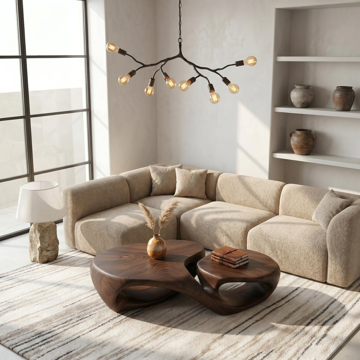 Organic Coffee Table With Sculptural Hollow Design For Living Room