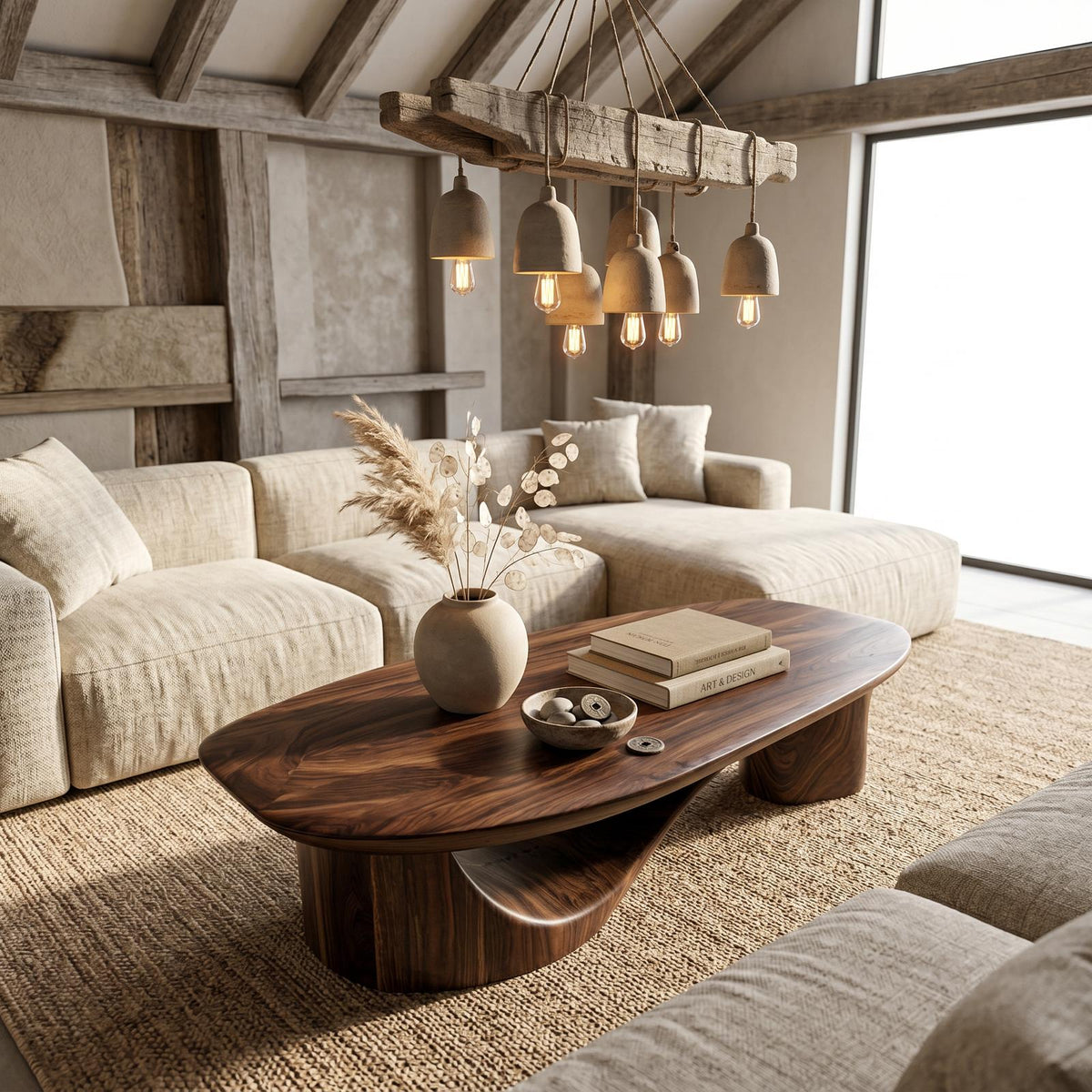 Contemporary Coffee Table With Sculptural Wooden Base For Living Room SINLSACF406