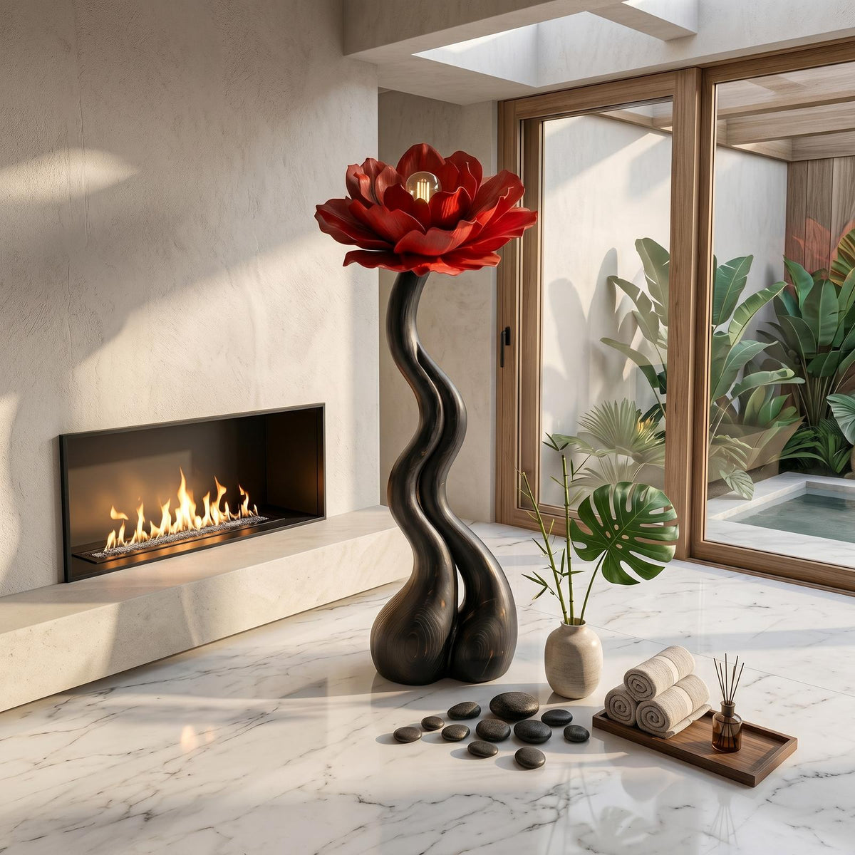 Modern Floor Lamp With Handcrafted Flower Form For Living Room