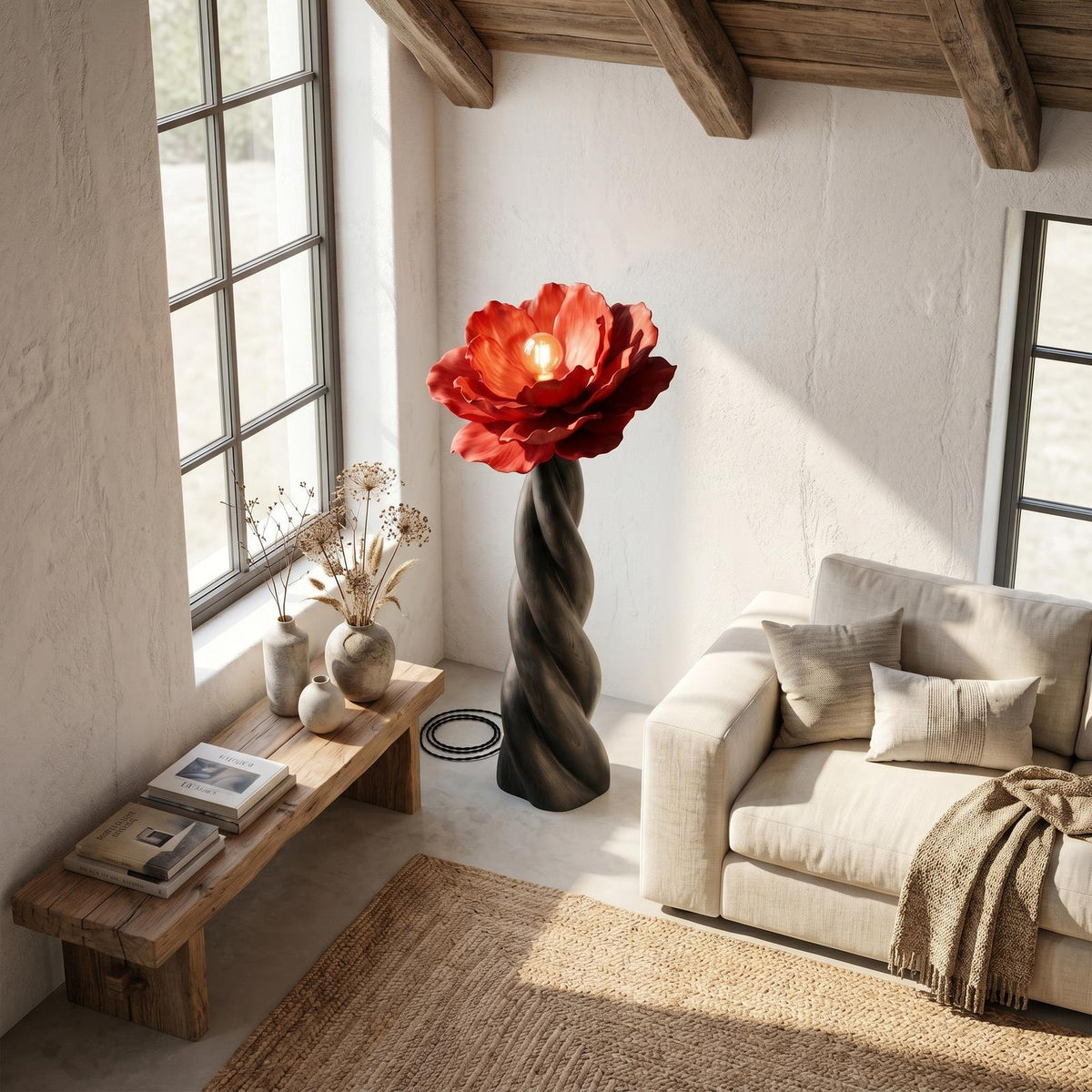 Nature Inspired Floor Lamp With Blooming Flower Silhouette For Living Room