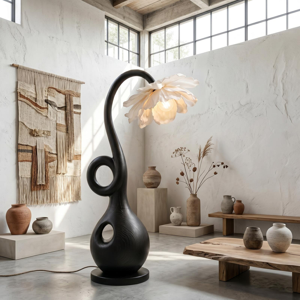 Contemporary Floor Lamp With Organic Sculptural Base And Blooming Flower Design SINLSAFLP127