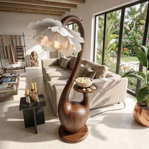 Artistic Floor Lamp With Sculptural Organic Base And Integrated Shelf For Reading Nook SINLSAFLP130