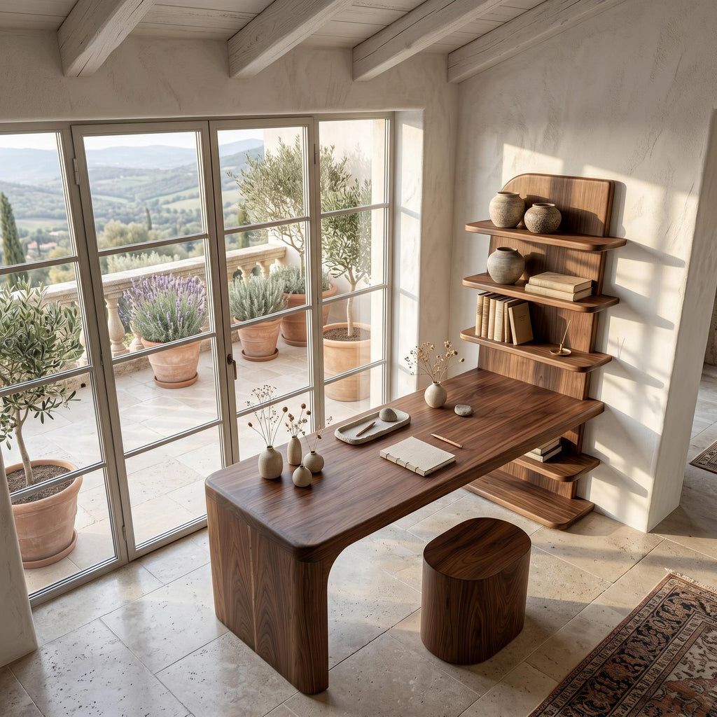 Handcrafted Desk With Open Bookshelf Design For Bedroom And Workspace