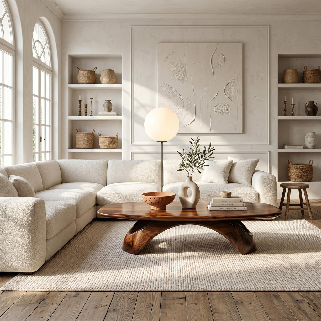 Rustic Coffee Table With Sculptural Wooden Base For Living Room
