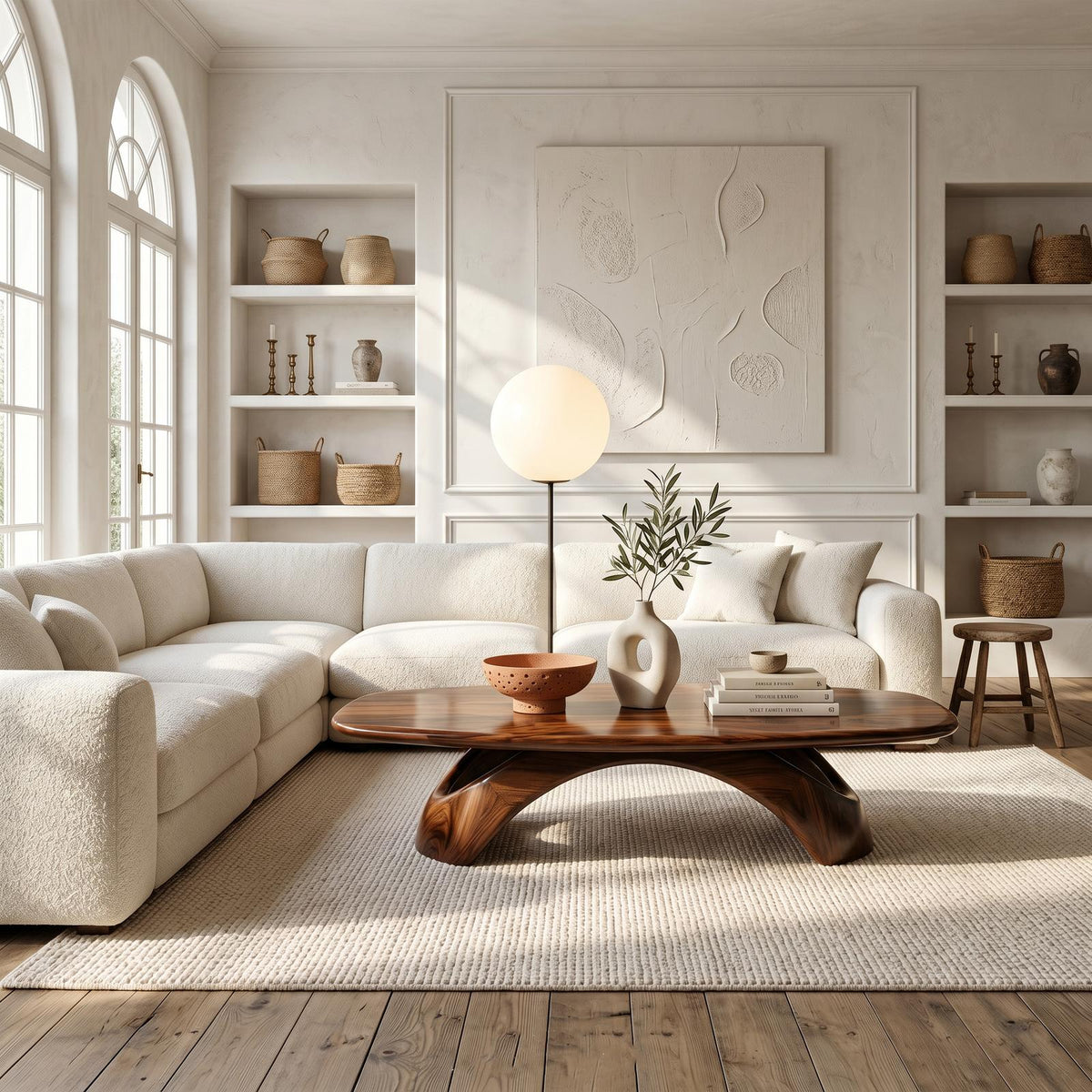 Rustic Coffee Table With Sculptural Wooden Base For Living Room