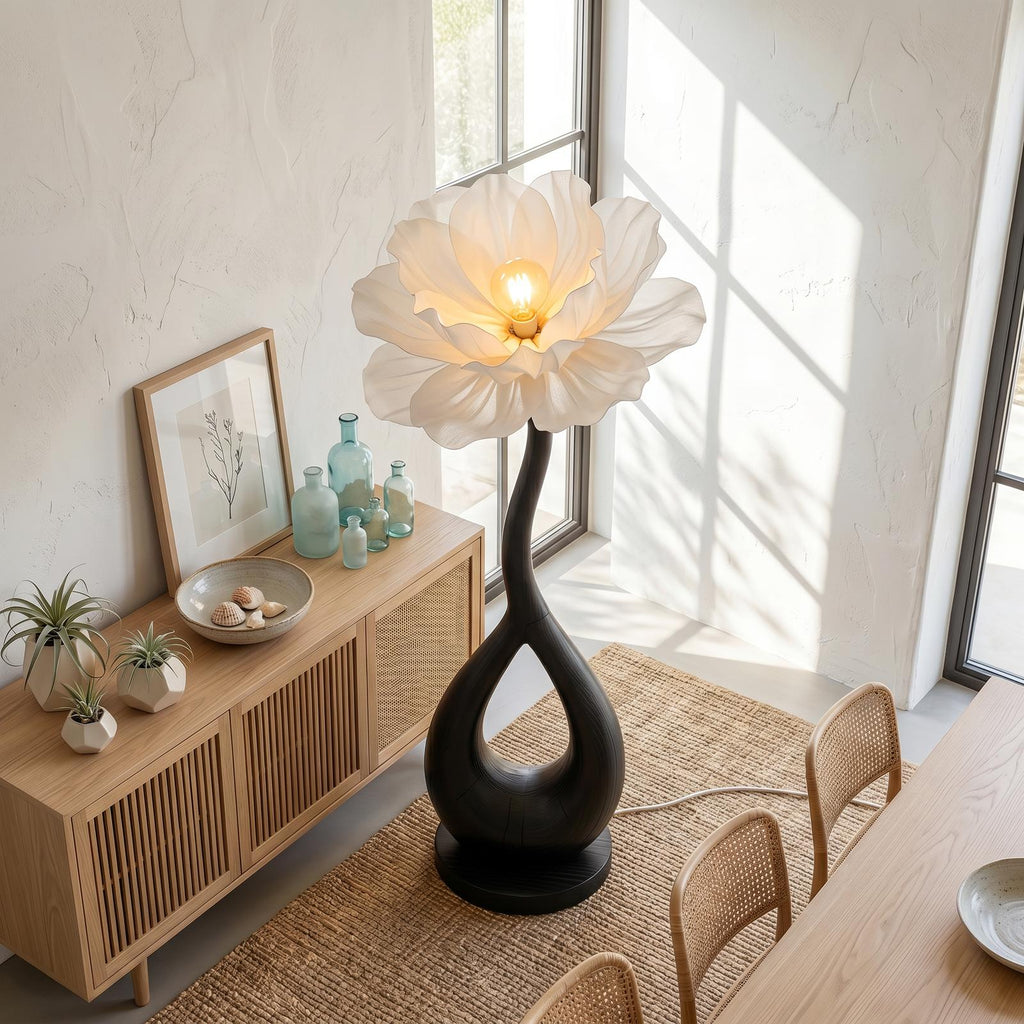 Handcrafted Floor Lamp With Blooming Flower Sculpture For Living Room