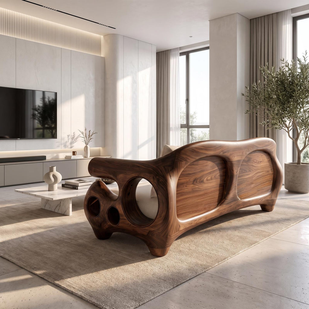 Minimalist Sofa Frame With Solid Wood Artistic Arms For Living Room