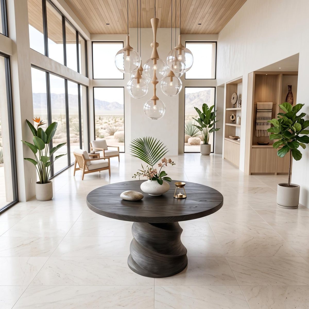 Organic Foyer Table With Sculptural Spiral Design For Foyer And Entryway