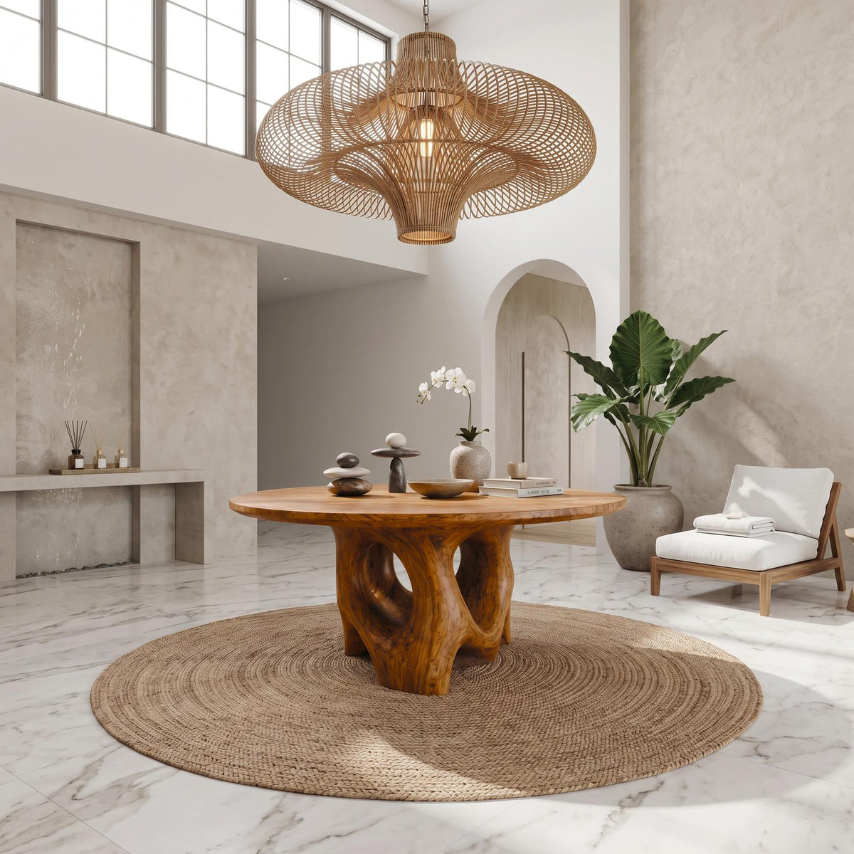 Natural Foyer Center Table With Organic Spiral Form For Entryway And Living Room