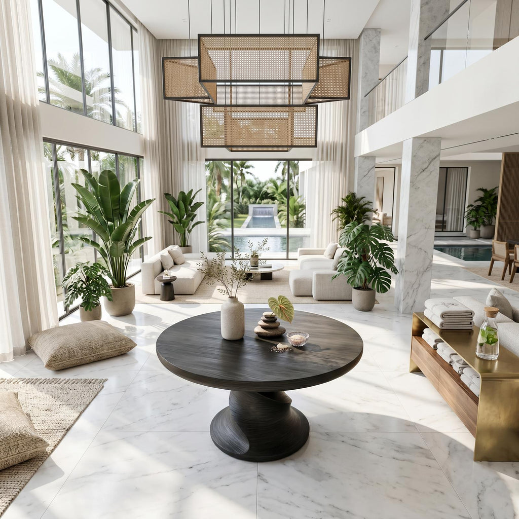 Contemporary Center Table With Flowing Curved Design For Foyer And Hallway