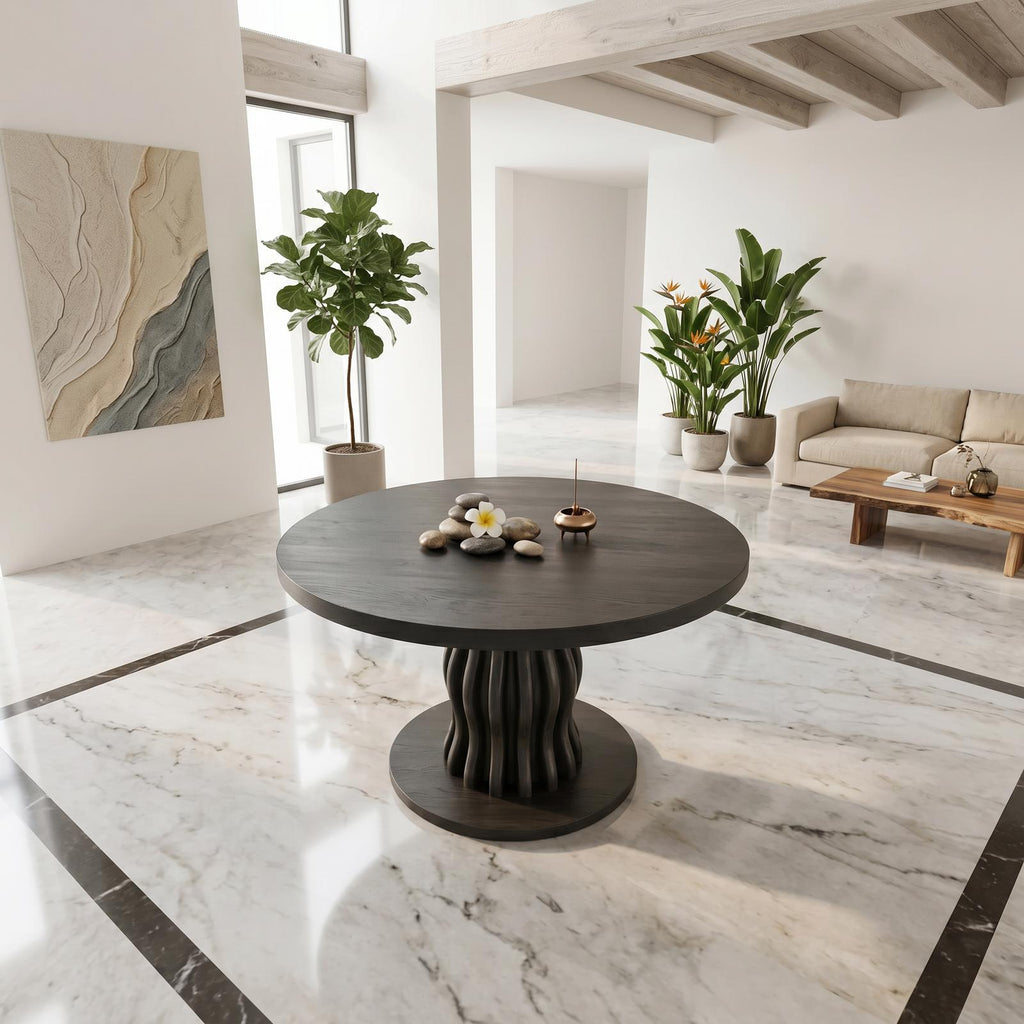 Contemporary Round Entryway Table With Wavy Vertical Form For Foyer And Living Room