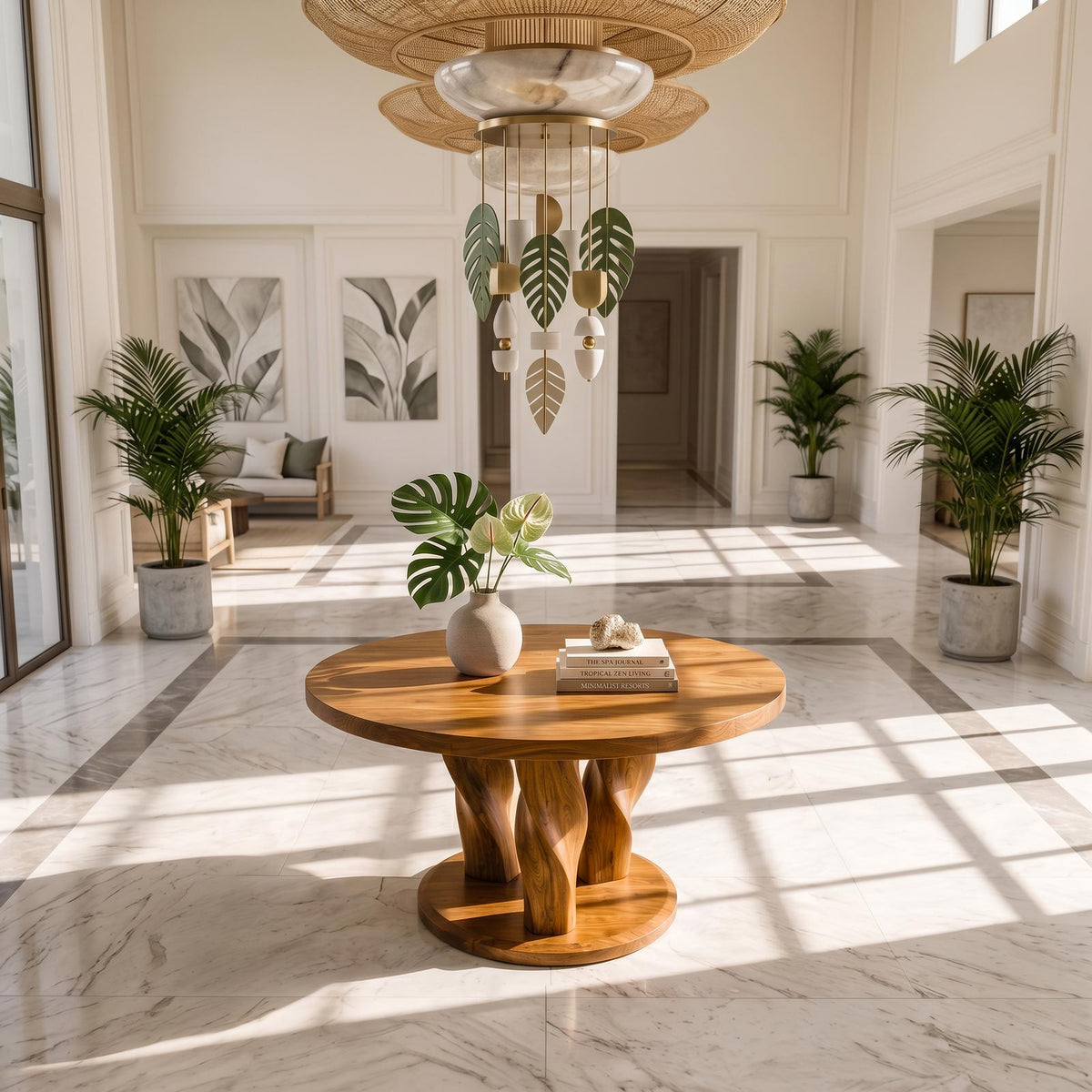 Rustic Round Entryway Table With Twisted Tree Inspired Design For Foyer And Entryway