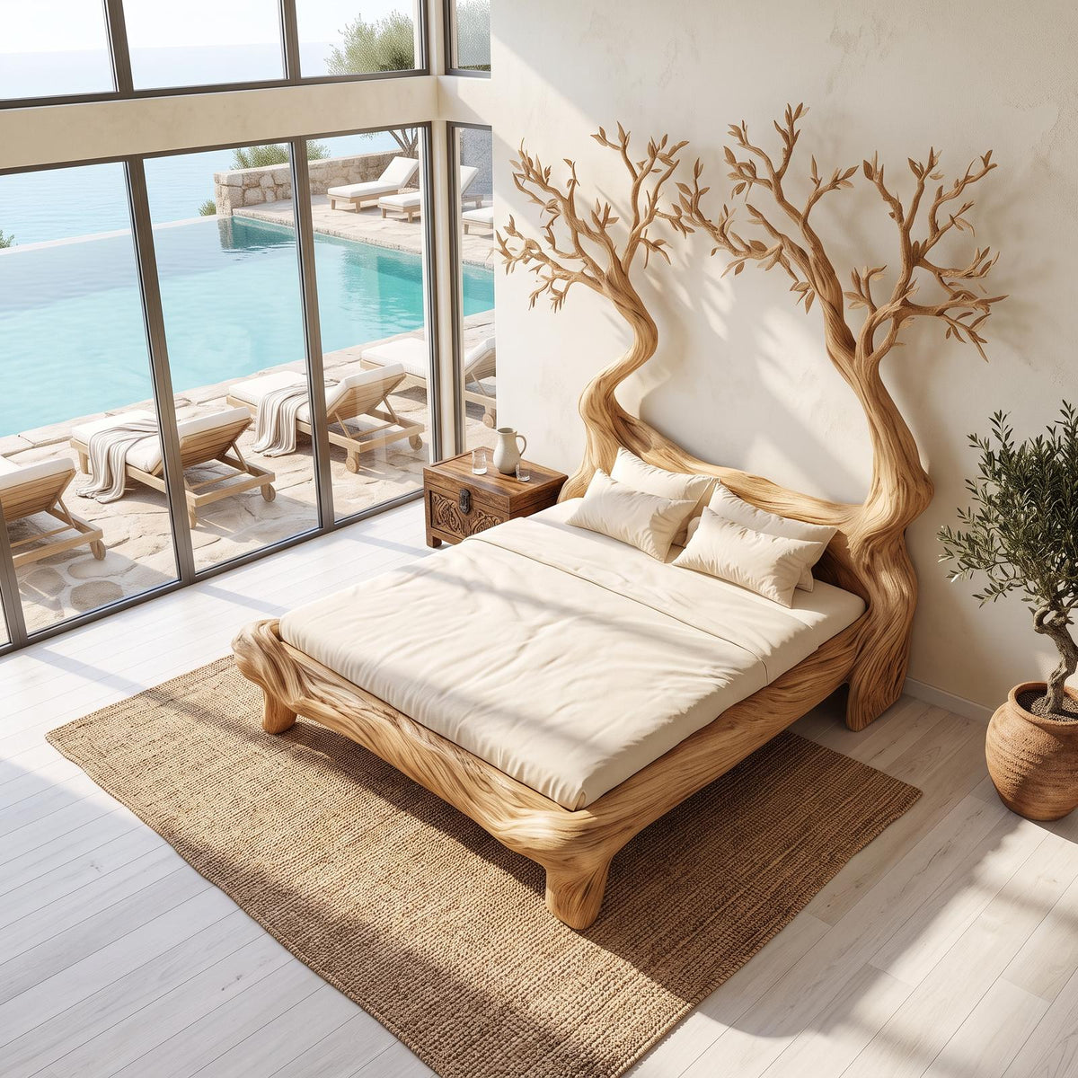 Rustic Tree Inspired Bed Organic Nature Bedroom SINLSAWB073
