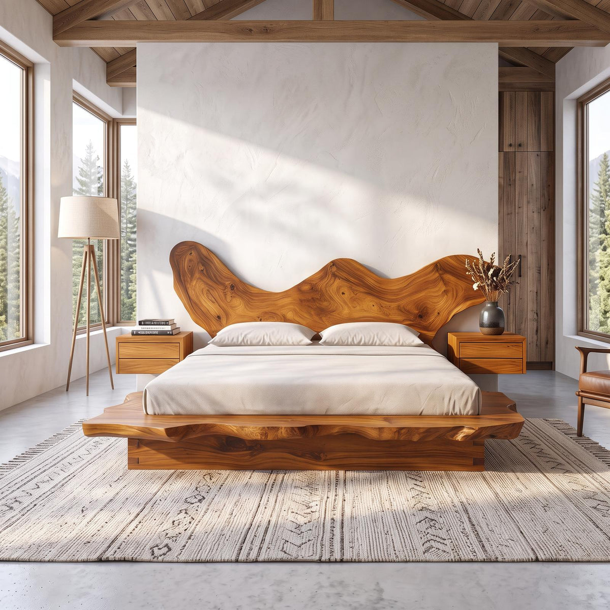 Rustic Bedroom Solid Wood Platform Bed SINLSAWB077