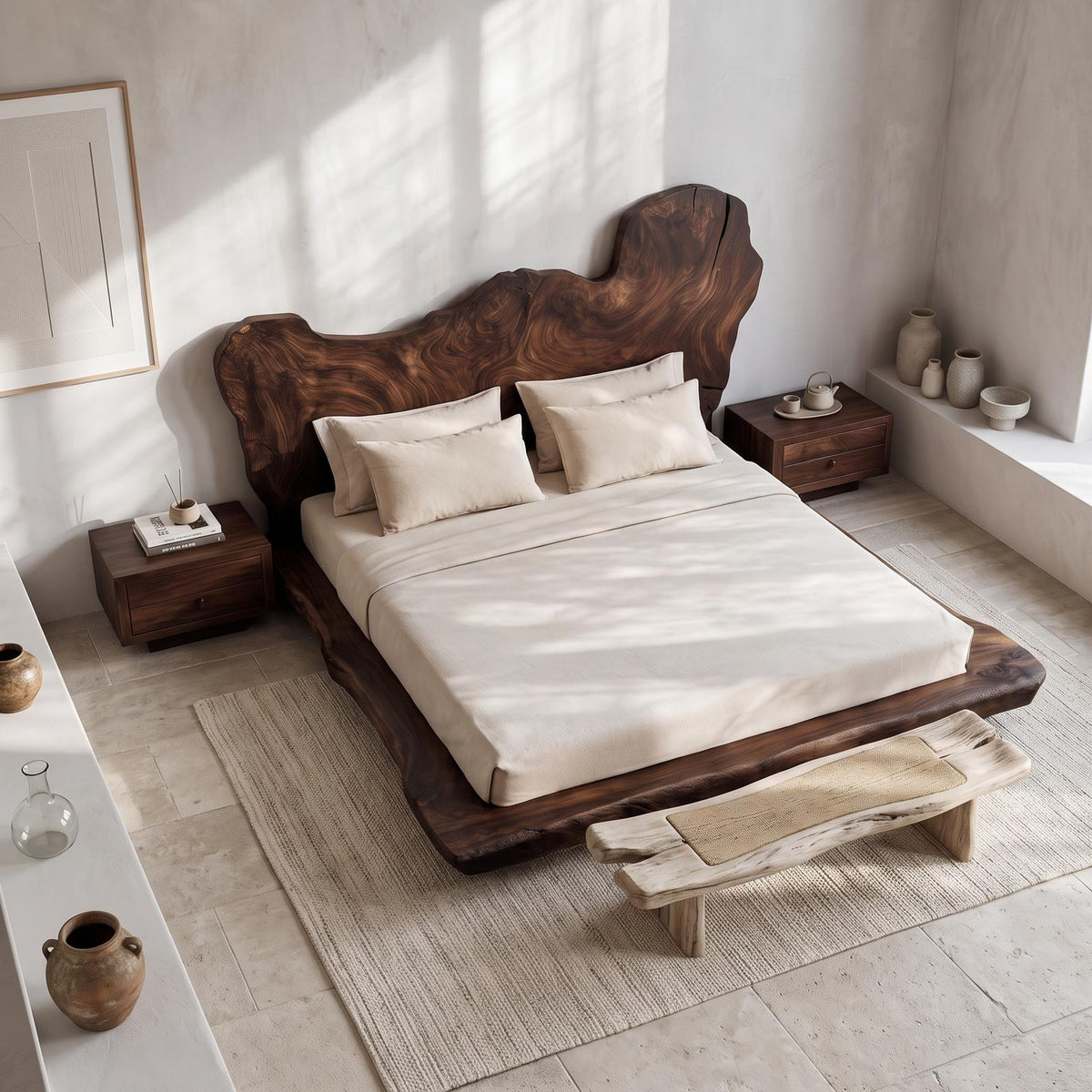 Mid Century Bedroom Low Profile Wood Bed SINLSAWB078