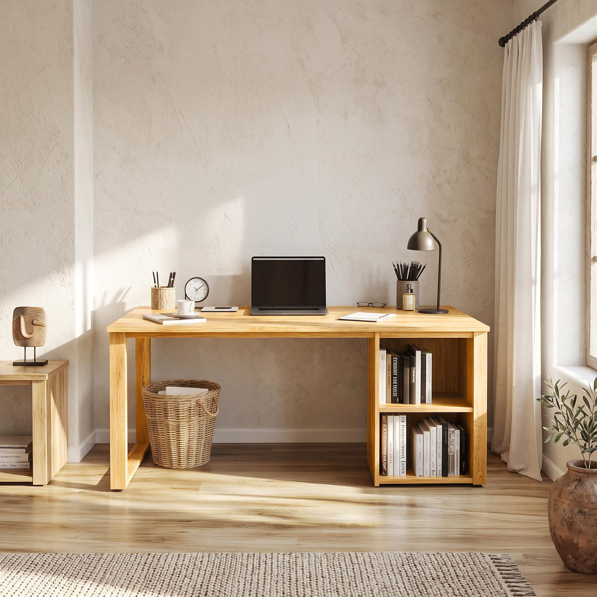 Scandinavian Minimalist Work Desk, Solid Wood Writing Computer Table for Home Office, Sleek Bedroom Study Desk
