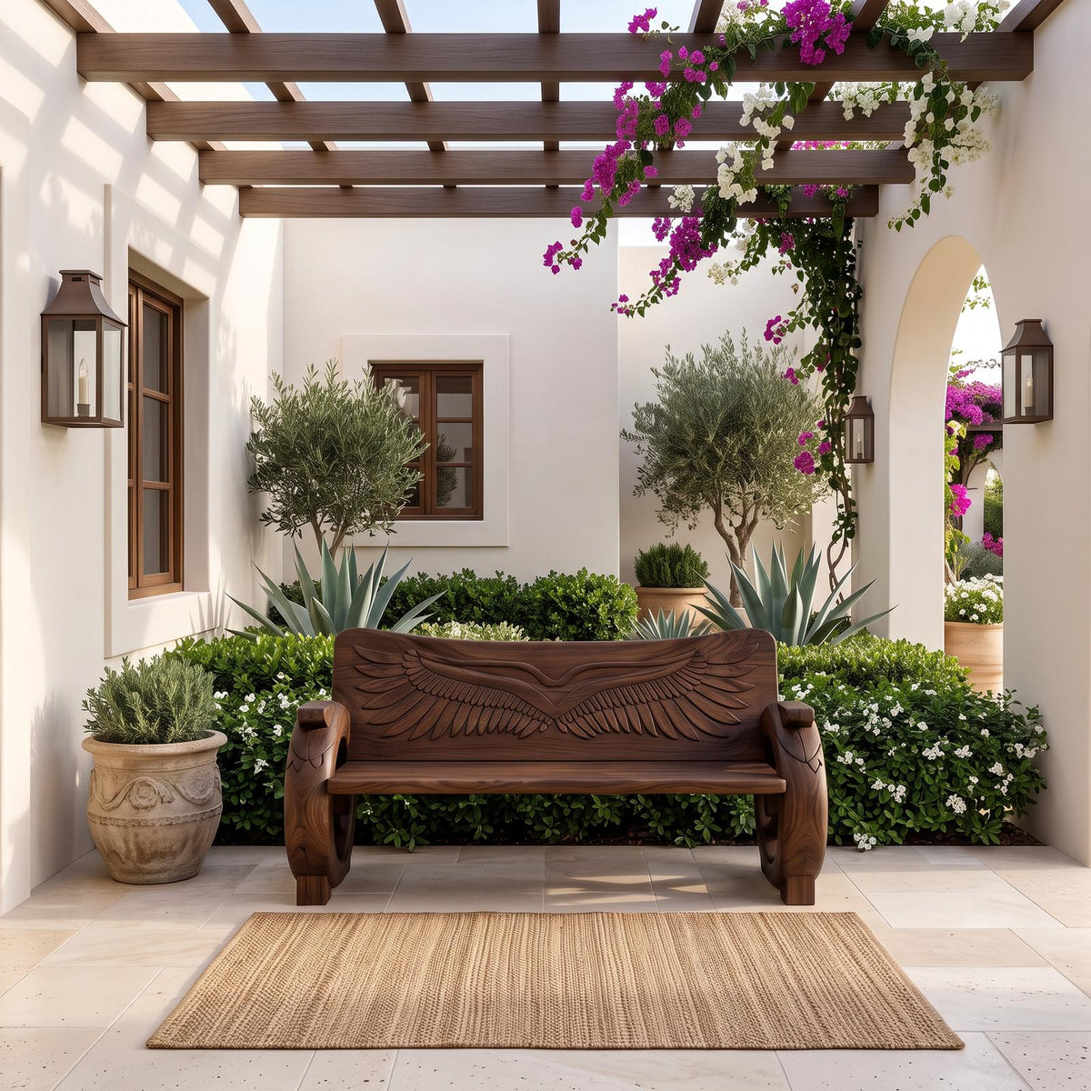 Natural Halloween Garden Bench With Sculptural Branch Back For Porch SINLSAGDB003