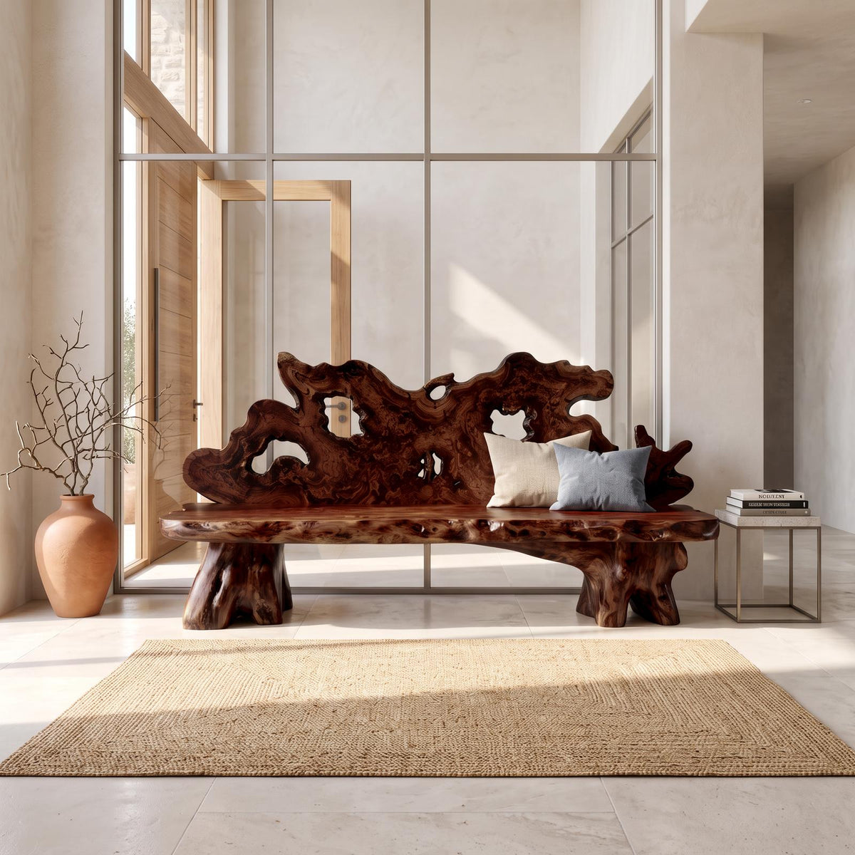 Modern Halloween Outdoor Bench With Sculptural Tree Frame For Garden SINLSAGDB009