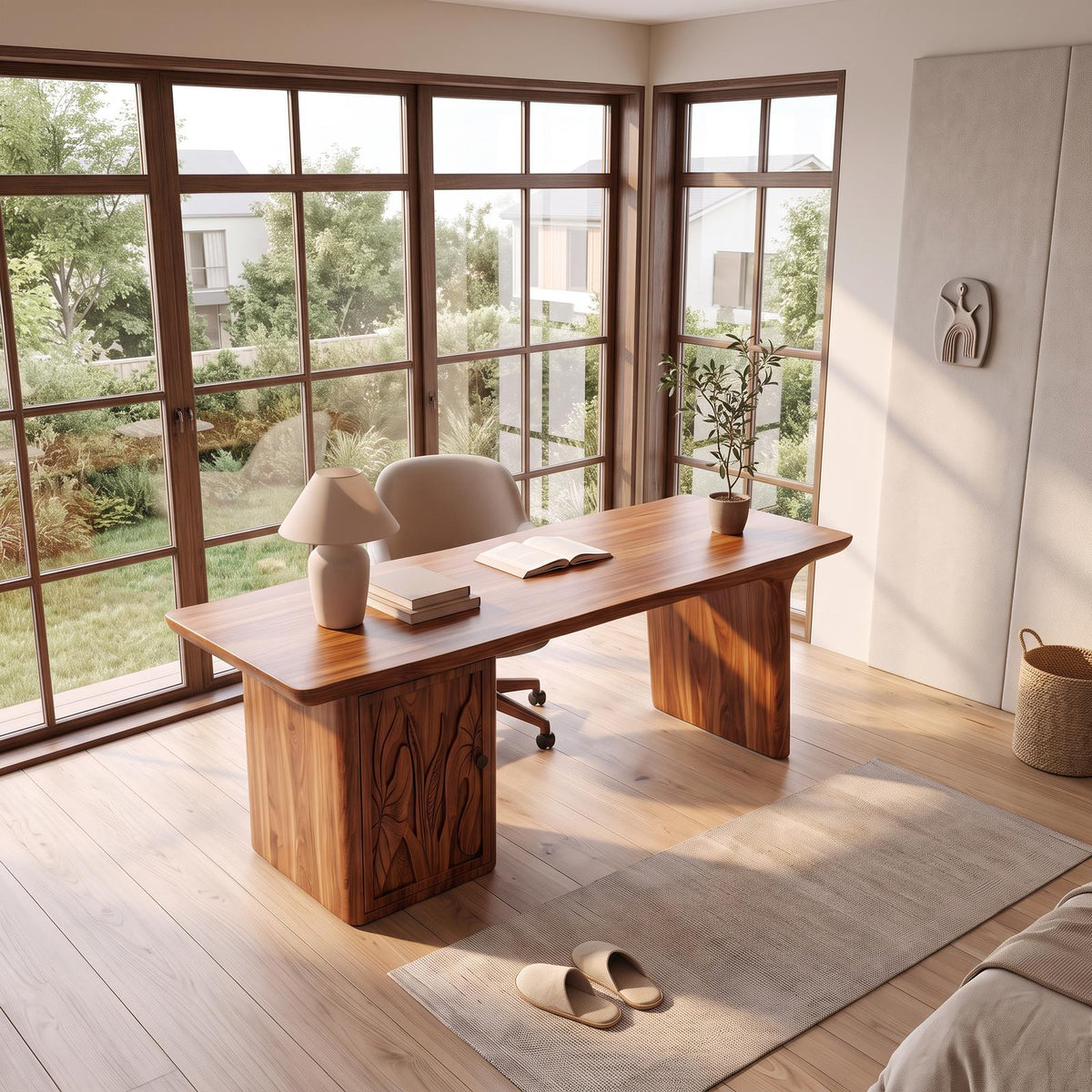 Contemporary Executive Desk With Side Storage Cabinet For Home Office