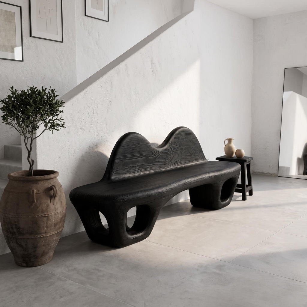 Gothic Halloween Accent Bench With Dramatic Rounded Silhouette For Hallway