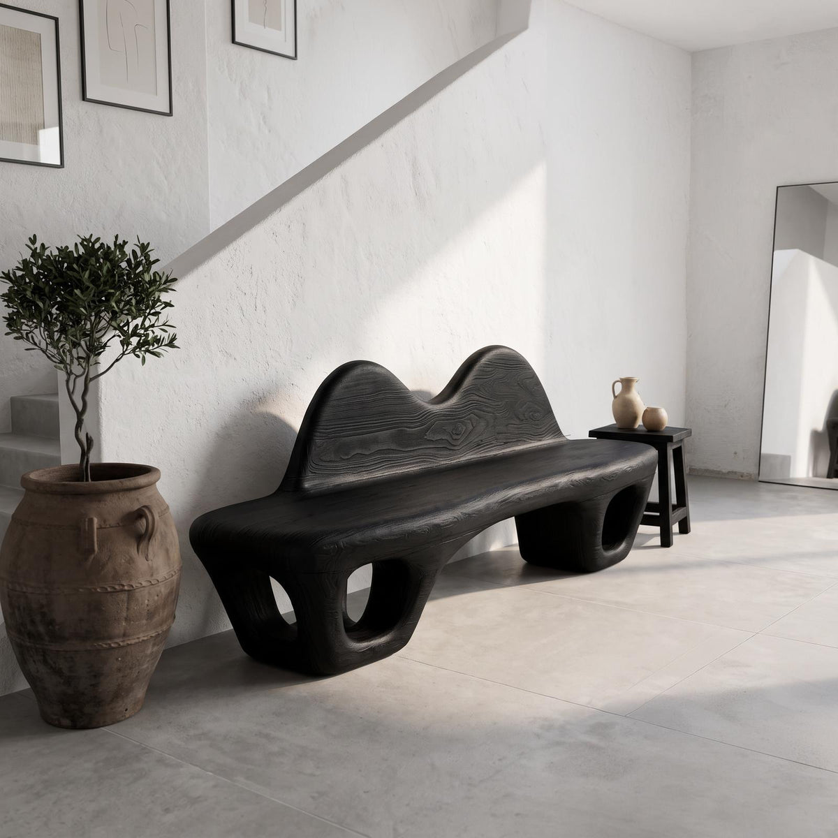 Gothic Halloween Accent Bench With Dramatic Rounded Silhouette For Hallway