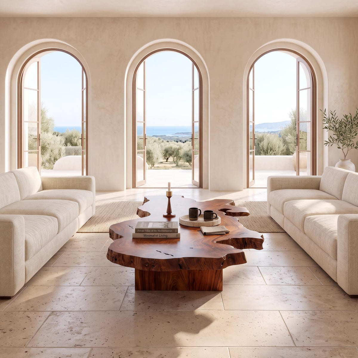 Organic Coffee Table With Natural Grain Top And Minimalist Legs For Living Room
