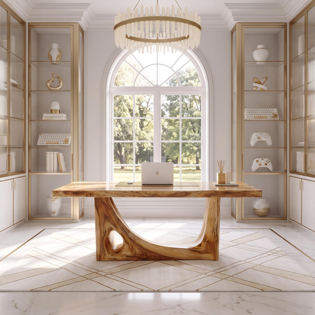 Modern Standing Desk With Natural Grain Surface For Office