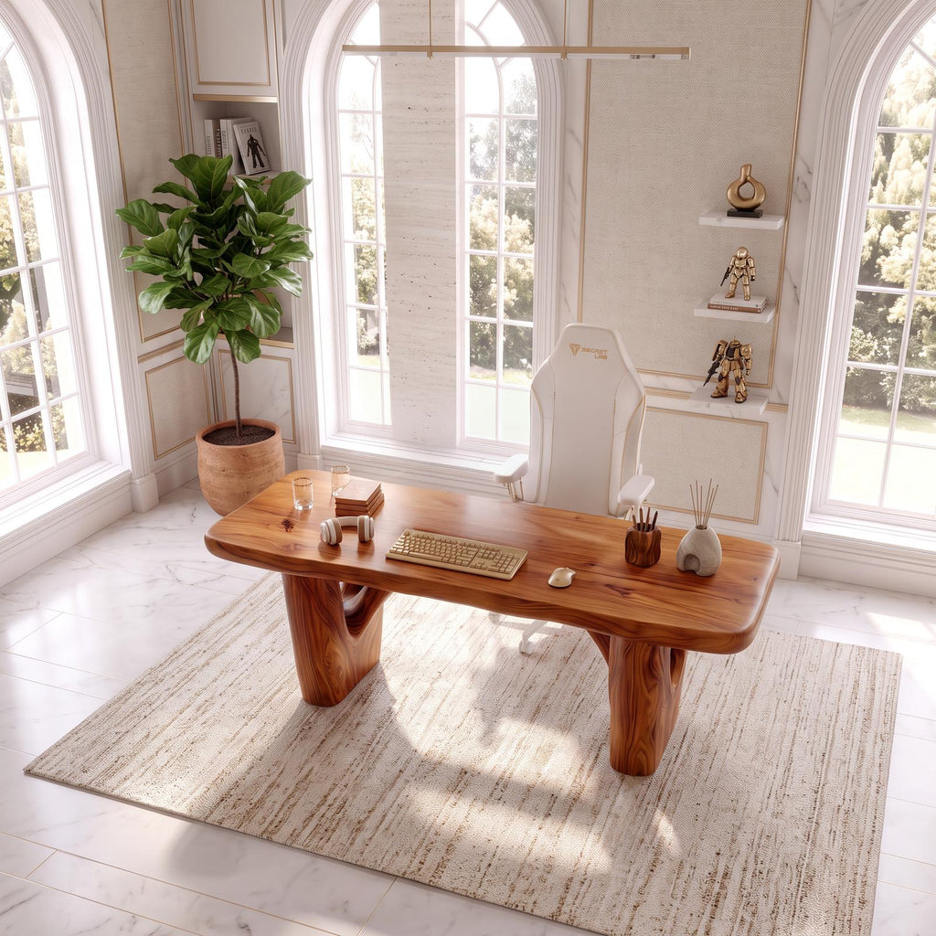 Rustic Writing Desk With Curved Arch Supports For Home Office