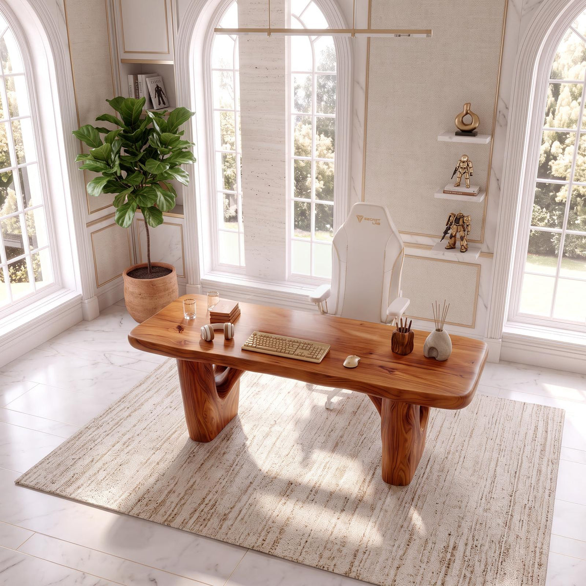 Rustic Writing Desk With Curved Arch Supports For Home Office