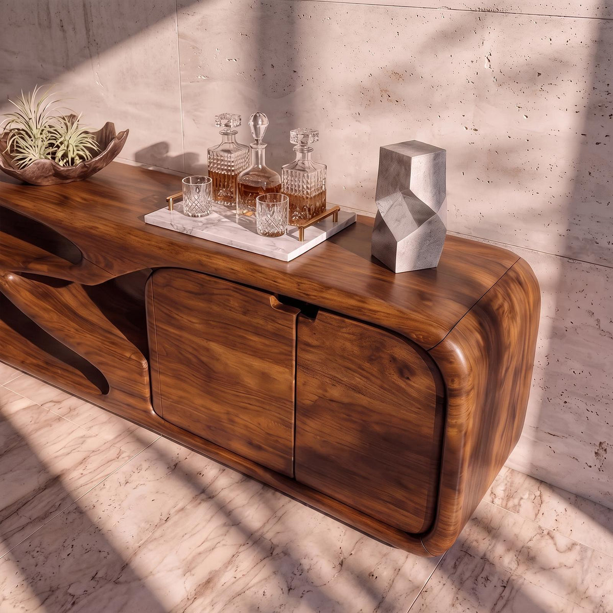Scandinavian Sideboard With Asymmetrical Display Compartments For Living Room SINLKISD010