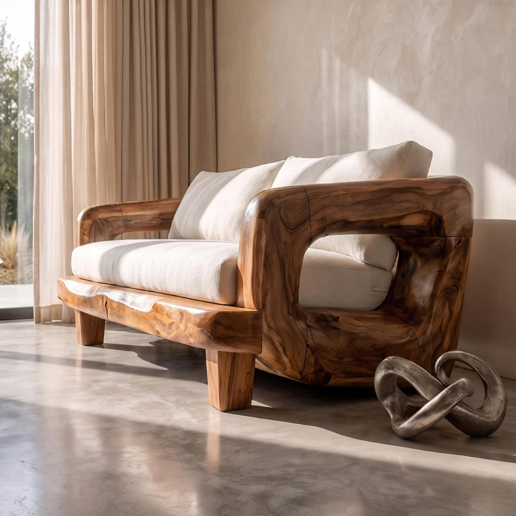 Rustic Sculptural Frame Sofa For Living Room And Lounge Area