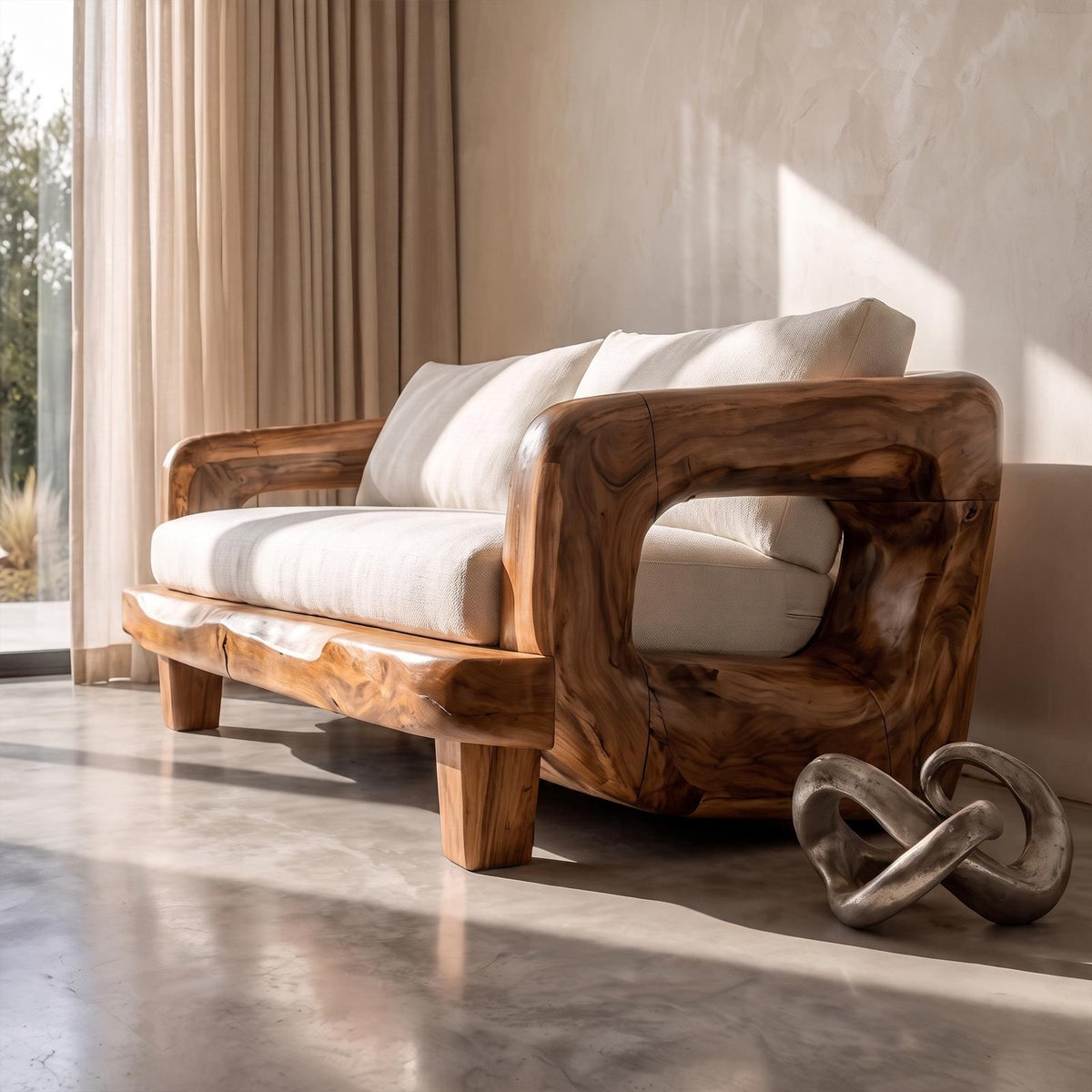 Rustic Sculptural Frame Sofa For Living Room And Lounge Area