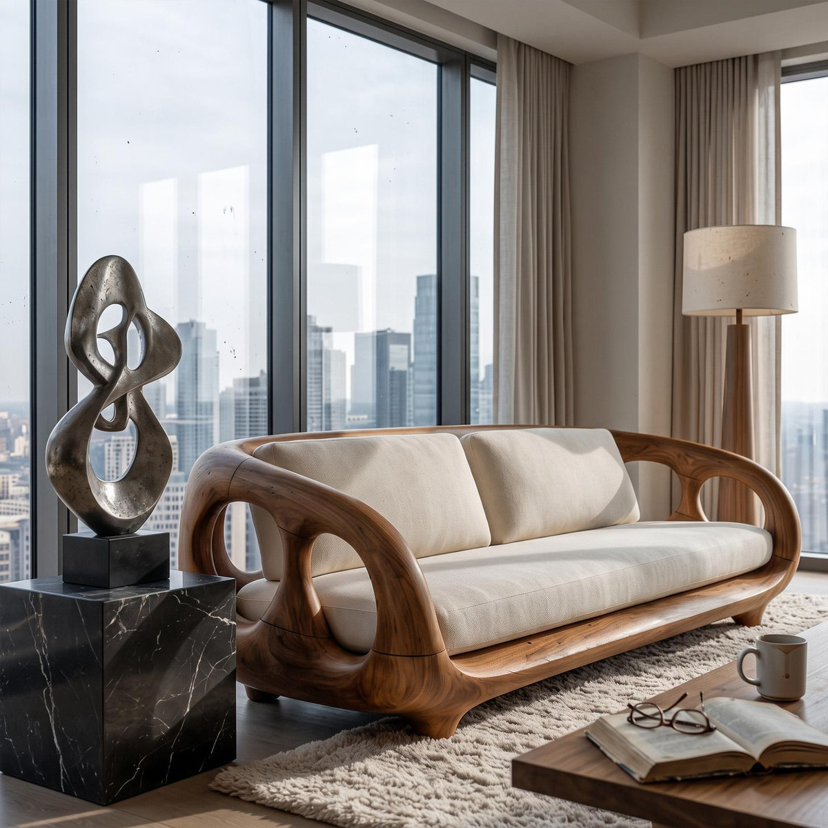Modern Sculptural Sofa For Living Room And Sunroom